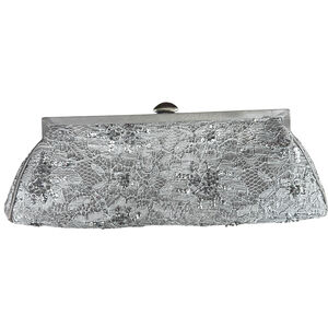 Valerie Stevens Silver Lace Sequin Evening Clutch Bag Rhinestone Clasp Snowflake